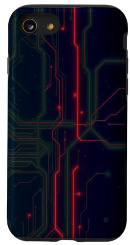 Motif lignes de carte mère avec une superbe couleur rouge Coque pour iPhone SE (2020) / 7 / 8