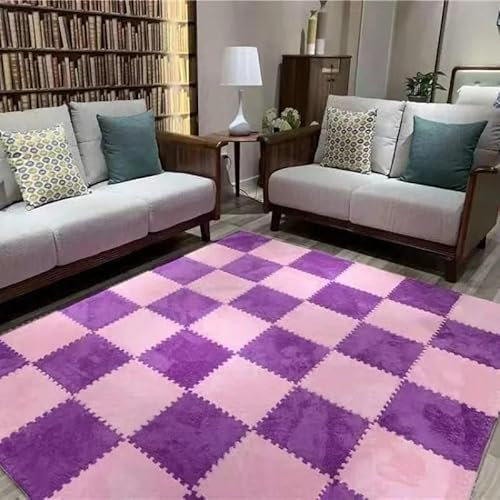 20 Stück Plüschteppich, Eva-Schaum-Puzzlematte, ineinandergreifende Teppichfliesen for Wohnzimmer-Schlafzimmer-Dekoration(Pink Purple)