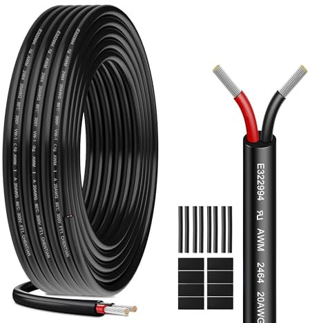 Cavo Elettrico 20 AWG 2 x 0,52 mm² UL2464-5 Metri, 2 Conduttori in Rame Stagnato, 300V, Ideale per Illuminazione LED Auto, Casa e Applicazioni Esterne