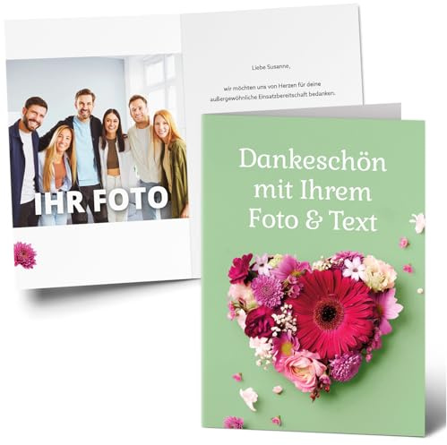XXL Dankeskarte (A4) | Text und Foto PERSONALISIERT | Dankeschön mit Herz Klappkarte | Große Danke Karte Motiv 4 | Maxi | Überformat | mit Umschlag