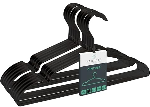Parusia Kleiderbügel Metall schwarz, 42cm breit, 1cm stark, rostfrei, formstabil, zur platzsparenden Kleideraufbewahrung & Organisation von Kleiderschrank, Kleiderständer, Clothes Hanger (10)