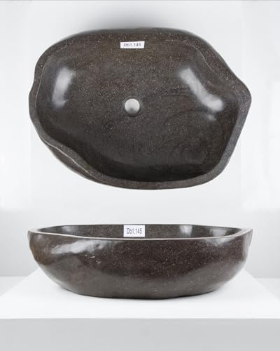 wohnfreuden Naturstein Waschbecken 60 cm in grau aus indonesischen Flussstein - Mit Unikat Auswahl