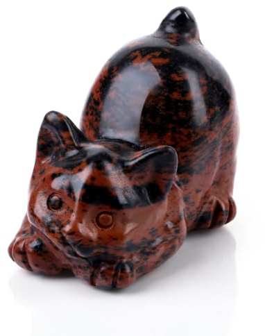 Sahoottie Roter Obsidian Katze Figur Rot Schwarze Kristalle Katzen Deko Katzen Geschenke für Frauen Geschenk für Katzenliebhaber Dekoration für Zuhause Kristall Glückskatze