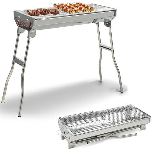 Crystals Large Folding Portable Stainless Steel Charcoal BBQ Grill – Lightweight Outdoor Barbecue for Camping, Hiking, Garden & Picnic | Compact Foldable Metal BBQ Stove - 74 x 72 x 32cm