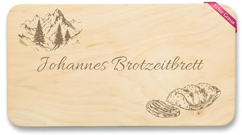 Frühstücksbrettchen Natur - Brotzeitbrett Berge mit Name Geschenk Wandern Jausenbrett Holz I - 22x12 - Holz - holzbrett berg geschenke für wanderer namensgravur personalisieren brettchen