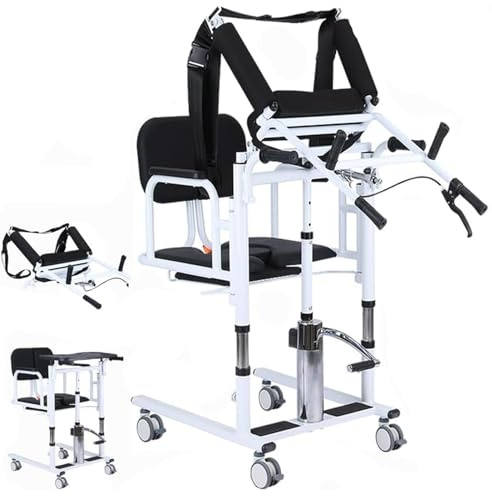 Hydraulic Patient Lift Aid Transfer Chair with Wheels, Wheelchair Lift Hoist for Lifting and Transferring Patients, Lift Bedside Commode Transfer Chair for Home Adults, Adjustable Height (Black, A)