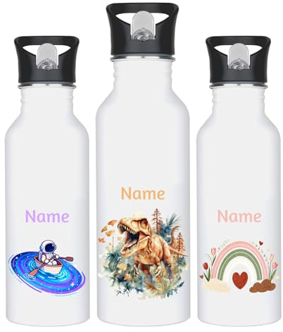 Personalisierte Trinkflasche Kinder,Trinkflasche Personalisiert mit Namen – Edelstahl Thermosflasche 500ml & 600ml, 100% Auslaufsicher – Schönes Geschenk für Kinder, Schule & Sport (500ML)