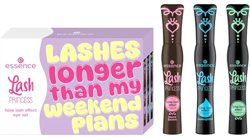 essence Lash PRINCESS false lash effect eye set 01 Totally Lashtastic!, set de 3 mascaras populaires, noir, noir brun & waterproof