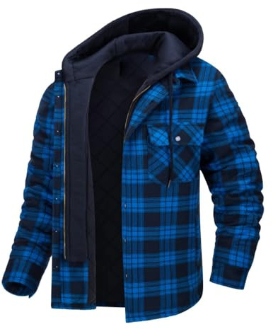 VDDTAGAM Holzfällerjacke Gefüttert Herren Hemdjacke Flanellhemd Sherpa Fleece Kariert Jacke Fleecefutter Mantel Flanelljacke Kapuzenjacke Kariert Winterjacke mit Kapuze Sweatjacke (Dark Blue,XXL)