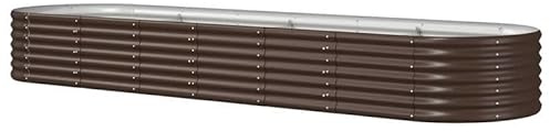 Upphöjd bädd av galvaniserat stål 296 x 80 x 36 cm brun – hållbar trädgårdsbädd för grönsaker, örter och blommor – perfekt för trädgård och terrass