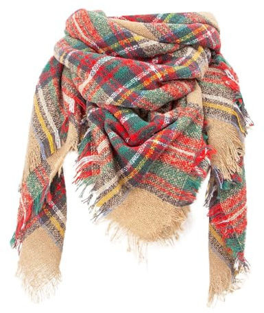 Generisch Karierter New Thorn-Quadratschal für Damen. Karierter Dreiecksschal für Damen Wolle Stricken Schwarz Schal (Coffee, A)