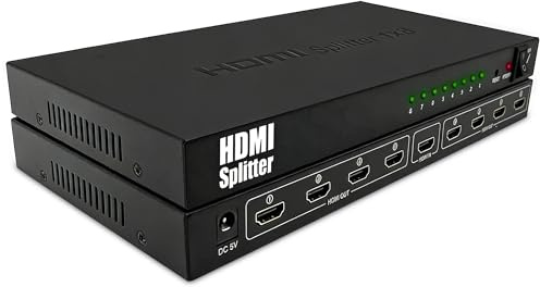 4K HDMI Splitter 1 in 8 Out, aktiver Verstärker für Dual-Monitorspiegelung, Zero-Lag Videoverteilung für PS4, Xbox und Blu-Ray, AC-betriebener Signalverstärker für Heimkino