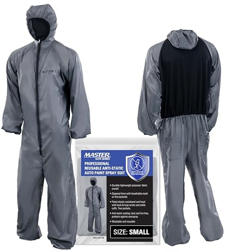 Master Elite Reusable Anti-Static Automotive Paint Suit (Large) - Breathable Protective Auto Spray Paint Coveralls with Hood & Mesh Back - Polyester Fabric, Comfortable Fit, Heat Regulating, Washable