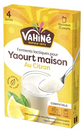 Préparez facilement 32 yaourts maison au citron — VAHINE Ferments Lactiques Spécial Yaourtière, Arôme Naturel, Lot de 4 sachets de 5g - Lot de 3
