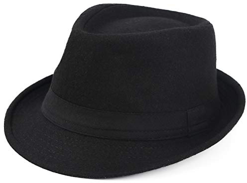 Melesh Unisex Classic Trilby Fedora Hat (Black)