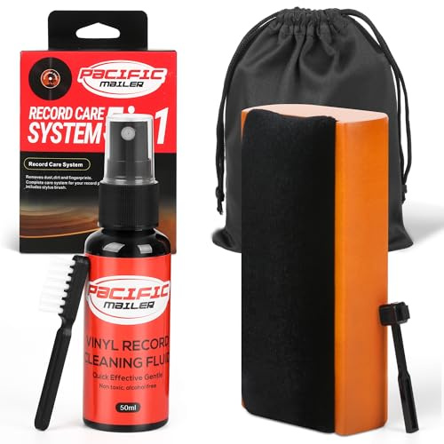 5 in 1 Vinyl Record Cleaning Solution Kit, Includes Soft Velvet Record Brush, Vinyl Cleaning Liquid, Stylus Cleaner & Brush and Carry Pouch