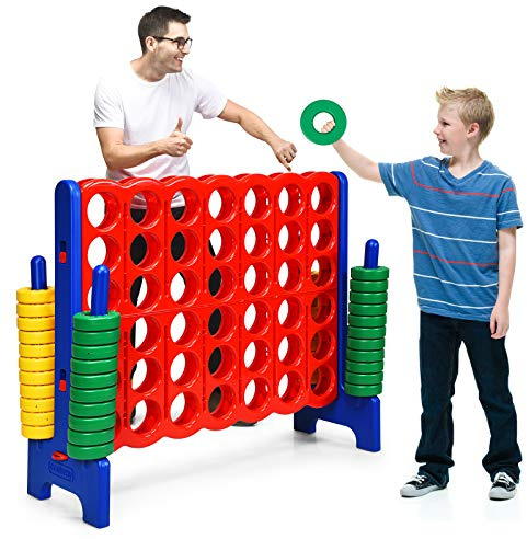 GOPLUS riesiges 4 Gewinnt Spiel, Strategiespiel Brettspiel mit 42 Ringen und Schnellspannhebel für 2 Spieler, 4 in Einer Reihe für Kinder Erwachsene, PE & PP (Rot+Blau)