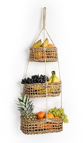 FRUIT HUB® Obstkorb, Hängekorb, Obstkorb Hängend, Hängekorb Küche, Hängekörbe, Fruit Basket, Hängekorb Obst, Obst Korb, Obstkorb Wand, Obstnetz Zum Aufhängen