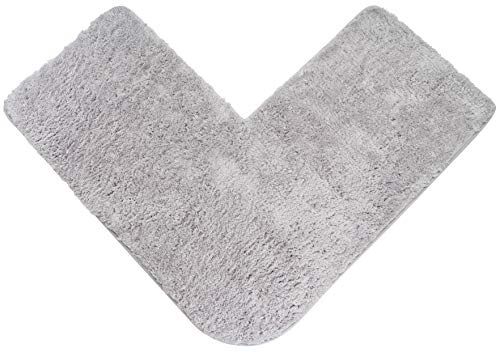 fluffy® Tappeto da bagno in microfibra per docce angolari, con fondo antiscivolo (L-Forma | Dimensioni Interne 50 x 50 cm, Grigio)