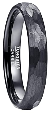 Vakki Wolfram Ring Herren - Gehämmert, Gebürstet Schwarz, 4mm Größe 65(20.7)