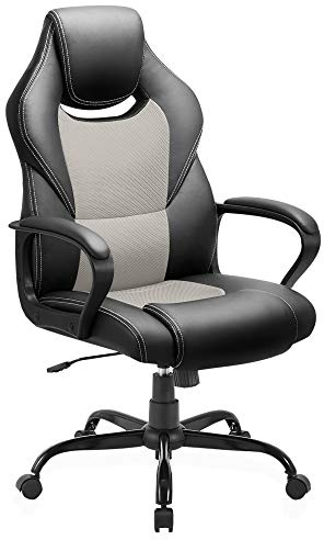 BASETBL Sedia Ufficio Ergonomica Sedia da Ufficio Direzionale in Pelle Altezza Regolabile Sedie Gaming Sedie da Scrivania a Rotelle Girevole Reclinabile Schienale Alto Supporto Lombare Grigio