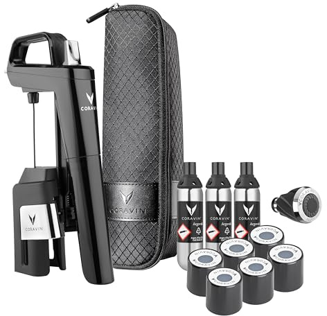 Coravin Timeless Six Plus Wine Preservation System - by-The-Glass Wine Saver - Wine Aerator, 3 Pure Argon Capsules, 6 Screw Caps, Clearing Needle & Carry Case - Piano Black