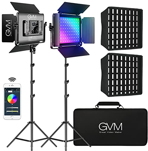 GVM RGB Videolicht Panel mit Softbox, 45W LED Fotografie Licht mit Lichtstativ, APP Steuerung 15000Lux/0,5m 3200K-5600K Studio Dauerlicht für Videoaufnahmen YouTube Streaming, CRI97+ 18 Lichteffekt