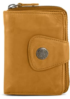 Cas8 Portemonnaie Damen Mabel, Geldbörse Leder RFID-Schutz, Portmonee mittel, kompakt, Damen Geldbeutel mit Karten Fächer, die Börse für den Alltag, Curry