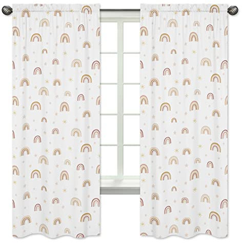 Sweet Jojo Designs Boho Rainbow Window Treatment Panels Curtains - Set of 2 - Blush Pink Dusty Rose Gold Yellow Mauve Taupe Beige Tan Bohemian Stars Sun Celestial Vintage Sky