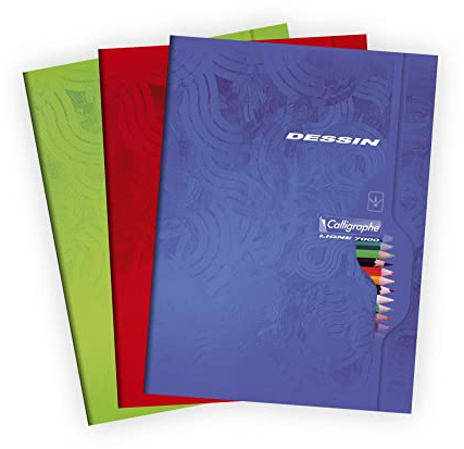 Calligraphe 7555C - Un lot de 5 cahiers de dessin (gamme 7000 de Clairefontaine) 96 pages 24x32 cm 120g unies blanches, couverture carte offset, couleurs assorties