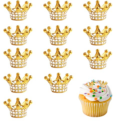 12 Pc Corona Cake Topper, riutilizzabile torta corona decorativa Cake Topper, scintillante piccola corona accessori per la creazione di gioielli e artigianato (circa 1,35 x 2 cm)