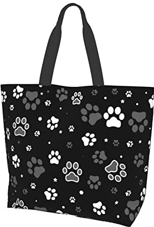 AZJOYLIFE Dog Paw Tote Bag for Women Large Beach Bag Grocery Bags