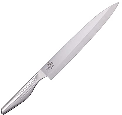 KAI Seki Magoroku Shoso Yanagiba 24,0 cm - Acier Inoxydable 5CR15MoV 56 (±1) HRC - Meulage Convexe - Manche en Acier Inoxydable 18-8 avec Motif en Diamant - Couteau à Poisson - Fabriqué au Japon