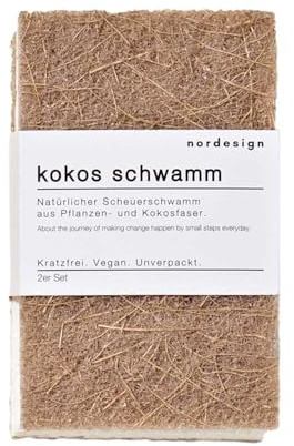 nordesign Nachhaltige, biologisch abbaubare Schwämme aus Kokosfaser & Pflanzenfaser - Natürliche Spülschwämme für die Küche & Haushalt, waschbar, geruchsarm, schnelltrocknend -