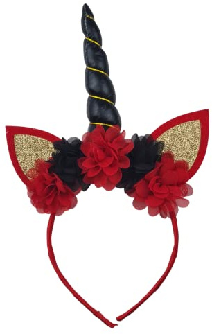 Gummia Einhorn Haarreif mit Blumen, Ohren und Einhorn Horn für Mädchen Erwachsene Damen 1Stk Unicorn Deko Stirnband Kinder Haarschmuck für Geburtstag Party Halloween Karneval Weihnachten Cosplay