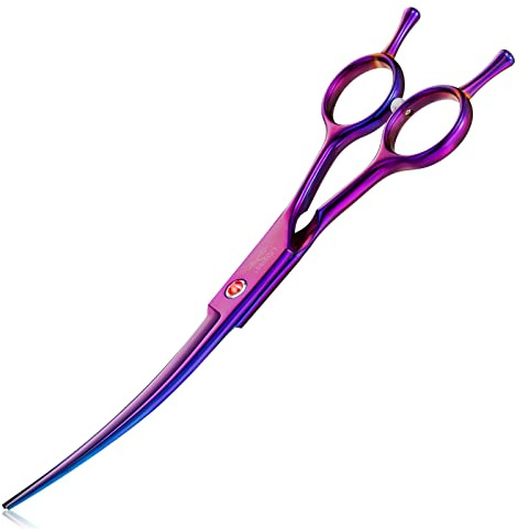 JASON Curved Shears for Dogs - 7 Pet Grooming Scissors with Ergonomic Handle Japanese Stainless Steel Trimming Scissor for Dogs, Cats and Other Pets, Sharp (Up-Curved, Purple) Christmas Gift