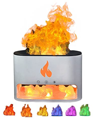 KIWZXKA Flame Aroma Diffuser, Ultrasonic Oil Diffuser 3 Modes, Flametic Aroma Diffuser Salt Crystal Aromatherapy Diffuser For Essential Oils, Himalayan Salt, 7 Colors LED, Yoga, 250ml