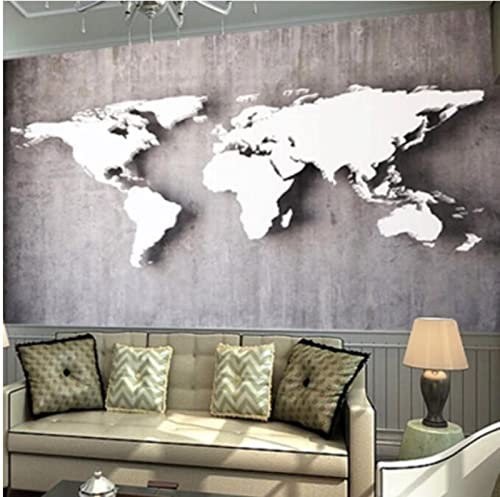 TSHIGO 3D Stereoskopische Weltkarte Grau Zement Wandbild Tapeten Für Wände 3D Wohnzimmer Dekor Wandpapier*200cmx140cm(78.7x55.1inch)