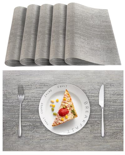 Lumaca Tischsets Abwaschbar, Set mit 6 Platzset aus 70% PVC und 30% Polyester, Leicht zu Reinigen, rutschfest, Hitzebeständig, für Küchentisch und Restaurants,Grau