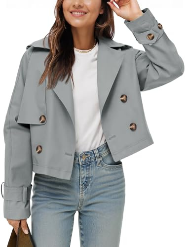 Tankaneo Womens Cropped Trench Coat Lapel Double Short Jacket Outwear