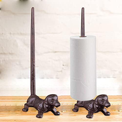 Roll Paper Holder Cast Iron Toilet Paper Dachshund Retro Toilet Roll Holder Free Standing Dog Toilet Roll Stand Brown Sausage Dog Kitchen Roll Dispenser Holder for Bathroom and Kitchen