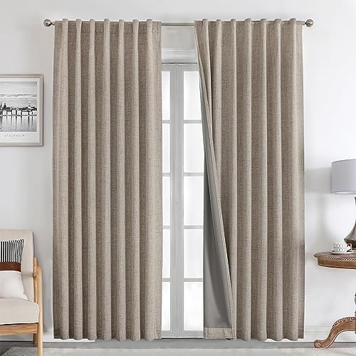 Joydeco 100% Cortinas Opacas 2 Piezas, Lino Cortinas Dormitorio con Pasadores Anti Luz Cortina Termica Aislantes Frio y Calor para Salon（2x220x140，Lino）