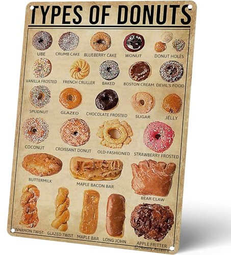 Homely Accents Donut Knowledge Poster, Vintage Types Of Donuts Metal Tin Signs for Home Kitchen Bakery Decor Gift for Donut Lovers Bakers 8x12 Inches