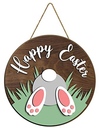 Osterkranz mit Blumen dekorativer Osterdekoration -Hängeschild aus Holz, Häschen, Willkommenstür, rustikales Osterkranz-Schild aus Holz für Haustür, Ostern Kranz mit Bunte (Army Green, One Size)