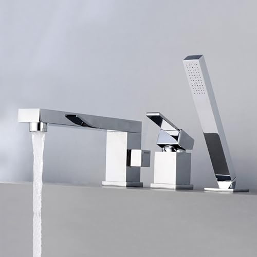3 Loch Wannenrandarmatur mit Brause 2 Modus Badewanne Armatur 360° Drehbar,Chrom