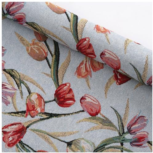 Digitaldruck Dekostoff, Tulpe Jacquard Dekostoff Meterware, für DIY Nähmuster Handwerk Kissen, Tischdecken, Gardinen, 100x148cm, Blau