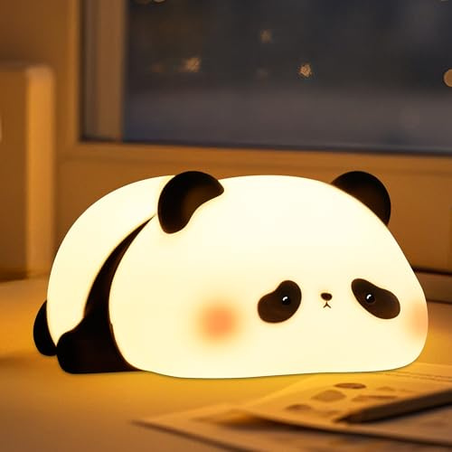 CooPark Cute Panda Night Light for Kids, Baby Nightlight Nursery Portable Silicone Lamp with Timer Dimmer, Rechargeable Bedroom Bedside Desk Decor Birthday Christmas Gifts for Children Boy Girl