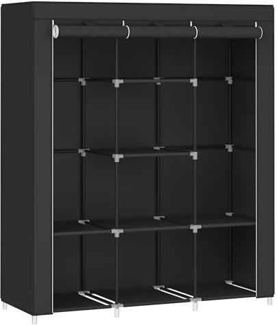 SONGMICS Clothes Wardrobe, Portable Closet, Garment Organiser Rack with Non-Woven Fabric Cover, Hanging Rails, Shelves, Large Capacity, Ink Black RYG096B01, 130x45x168cm