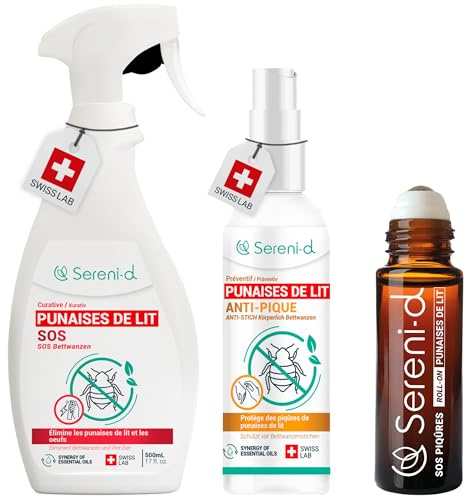 SOS PUNAISES DE LIT TRAITEMENT CHOC - COMBO PACK - Spray Insecticide CHOC + Anti-Pique Corporel + ROLL-ON Apaisant en cas de piqûres - Aux huilles essentielles - ACTION FOUDROYANTE - Swiss Lab