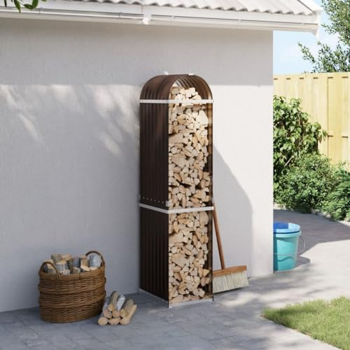 Vopese Log Holder Brown 40x45x170 cm Galvanised Steel, Firewood Log Rack, Firewood Storage Rack Shelf, Log Store Holder for Outdoor or Indoor Wood Stand